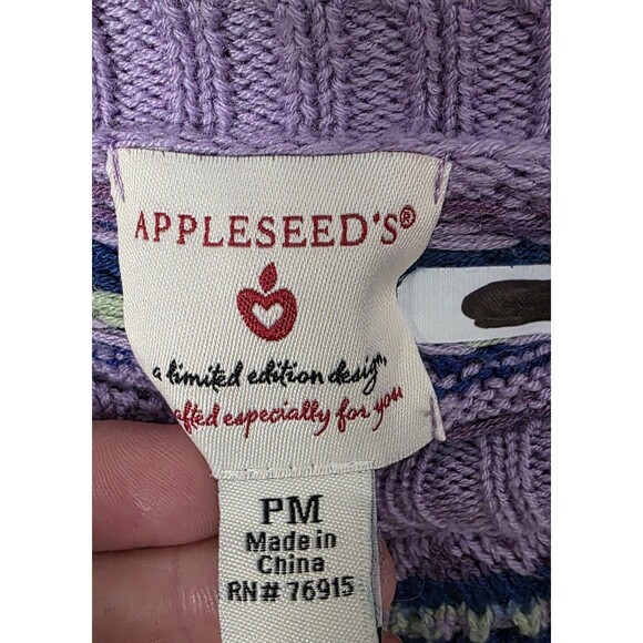 Appleseeds Cardigan Sweater Medium Petite Purple Blue Fair Isle Grandmacore Cozy - Picture 2 of 11